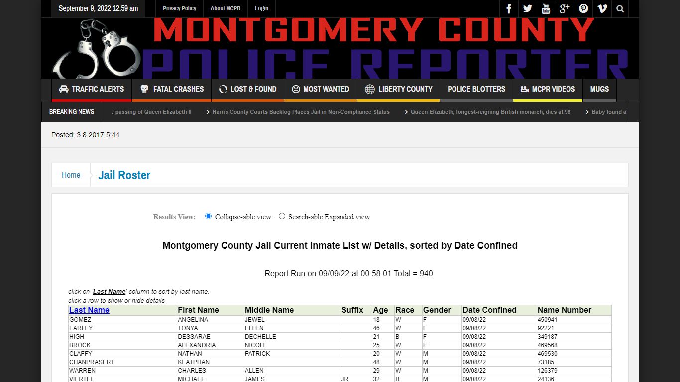 Jail Roster – Montgomery County Police Reporter